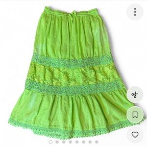 lace trimmed y2k midi skirt green (brand Tiki Palm)
